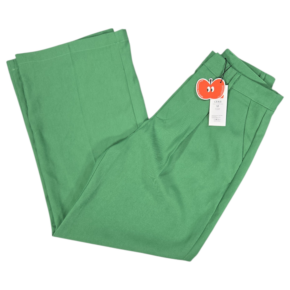 Cider Wom Medium NWT Happy Hour Green Pleated Pants Wide Leg Spring Summer Fun